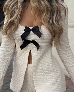 Zara Cream Knit Top with Black Detail